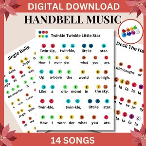 Handbell Sheet Music Instant Digital Download, Printable Hand Bell Music Sheets