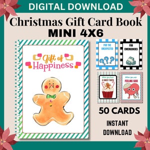 Carnet de cartes-cadeaux de Noël, Mini carnet de cartes-cadeaux, Cadeau de Noël à imprimer pour enfants, Cadeaux de Noël pour adolescents, Porte-cartes de Noël