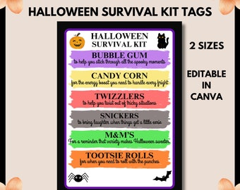 Halloween Survival Kit Tags: Printable Candy Favor (Digital Download)