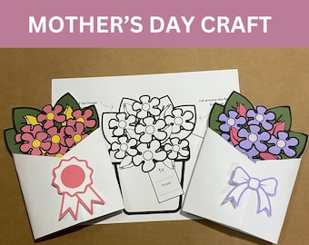 Printable Mother's Day Coloring Card: DIY Flower Craft (PDF)