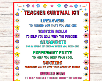 Étiquettes cadeaux de remerciement pour les enseignants, étiquettes cadeaux pour kit de survie pour enseignants, cartes de remerciements et de remerciements pour enseignants, idées cadeaux pour enseignants à imprimer