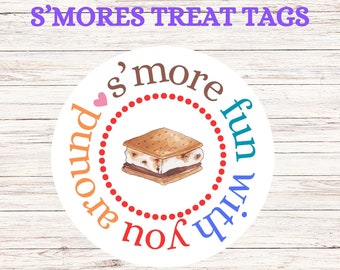 S'mores Printable Tag, S'mores Tag, Party Favor Tag Gift Tag, Circle Printable Tag, Instant Download Favors, Printable Smores Gift Tag