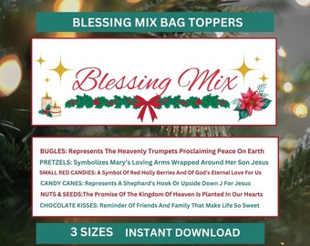 Blessing Mix Bag Topper, Blessing Mix Favor Tag, Christmas Treat Bag Toppers, Holiday Favor Tag, Thankful Printable Treat Bags, Printable