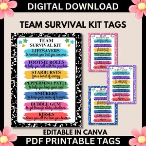 Team Survival Kit Gift Tag Printable Employee Welcome Gift Survival Kit Volunteer Welcome Gift Staff Welcome Gift Team Editable Gift HR Team