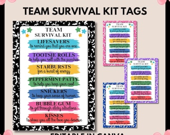 Team Survival Kit Gift Tag Printable Employee Welcome Gift Survival Kit Volunteer Welcome Gift Staff Welcome Gift Team Editable Gift HR Team