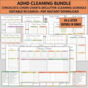 ADHD Schoonmaakplanner Bundel Pdf Bewerkbaar Canva Schoonmaakschema Huis Wekelijks Maandelijks Jaarlijks Schoonmaakchecklist Opruimen Gezinskarwei