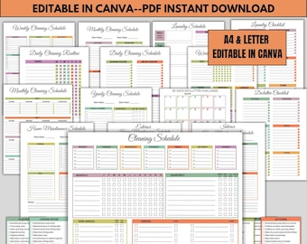 ADHD Cleaning Planner Bundle: Editable Home & Chore Charts (PDF)
