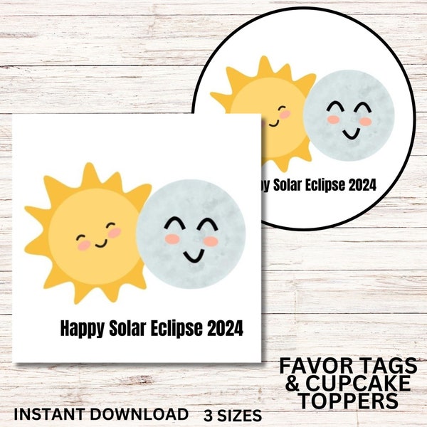 Solar Eclipse 2024 Printable Party Supplies Gift Tags, Total Lunar Eclipse, Classroom Treats Label Tag, Eclipse Survival Kit, Cupcake Topper