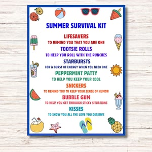 Etiqueta del kit de supervivencia de verano editable, etiqueta de regalo de fin de año imprimible, etiqueta de regalo de verano para niños Etiqueta del último día de clases Etiquetas de regalo para maestros