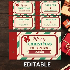 Libro de cupones navideños EDITABLE, plantilla de libro de cupones imprimible, cupón navideño personalizado, regalo navideño personalizado para niños, cupones de recompensa