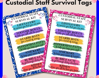 Custodian Day Geschenkanhänger, Schulangestellte Wertschätzung, Custodian Survival Kit, Hausmeister Dankeschön Tag Karten, Goody Bags Treat Beutel Anhänger