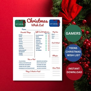 Weihnachtswunschliste für Jugendliche, Weihnachtsgeschenke für Gamer, Weihnachtsgeschenke für Erwachsene, Weihnachtsgeschenkkarte für Teenager, Weihnachtswunschliste für Kinder