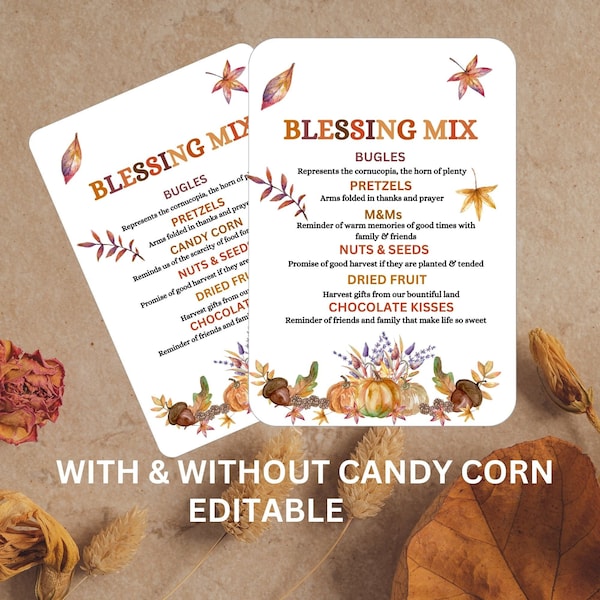 Blessings Mix Cards Editable, Thanksgiving Treat Tags, Christmas Blessing Mix Tags, Christmas Treat Tag Printable Download, Blessing Mix