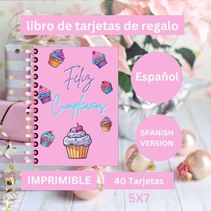 Geburtstagsgeschenk Karte Buch für Mama, druckbare Weihnachtsgeschenkkarten für Mädchen, Geschenkkarte Buch Teens, Cupcakes Geschenkkarte Broschüre spanische Karte