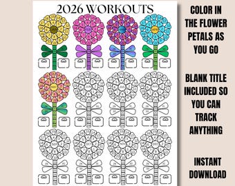 2026 Workouts Tracker Coloring Page Printable, Coloring Workout Calendar, Year Workout Tracking Coloring Sheet, Daily tracker, Fitness log