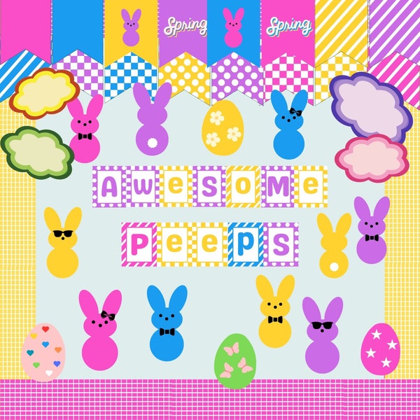 Peeps Spring Bulletin Board Kit Printable, Peeps Bulletin Board, April Bulletin Board Printable,  Spring Classroom Decor Easter Classroom