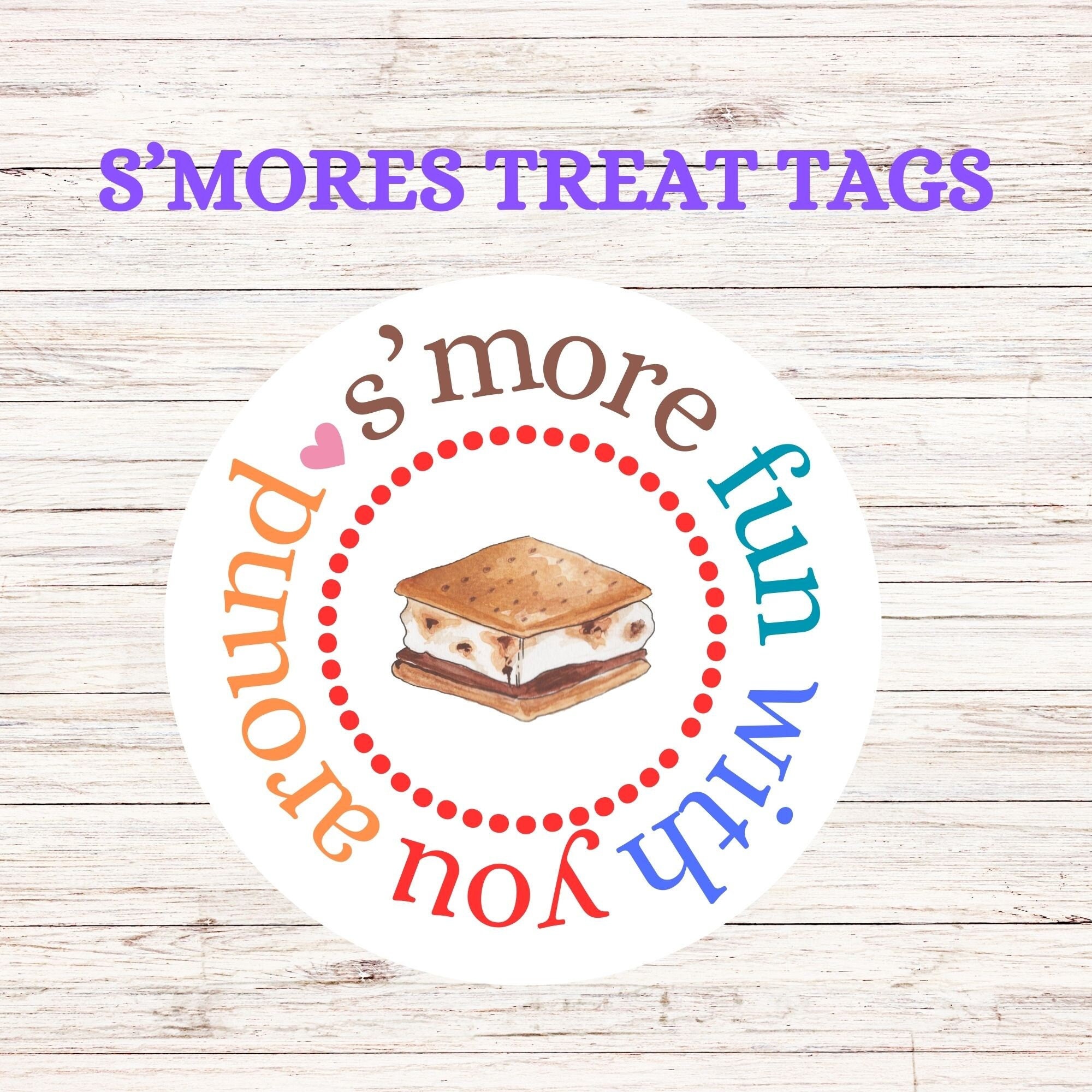 S'mores Printable Tag, S'mores Tag, Party Favor Tag Gift Tag, Circle ...