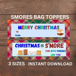 Topper de saco de smores de natal, topper de etiqueta de natal, etiqueta de lembrancinha de natal, toppers de saco de deleite de natal, etiqueta de lembrancinha de smores de feriado