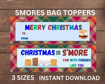 Christmas S'mores Bag Topper: Holiday Favor Tag (PDF & JPG)
