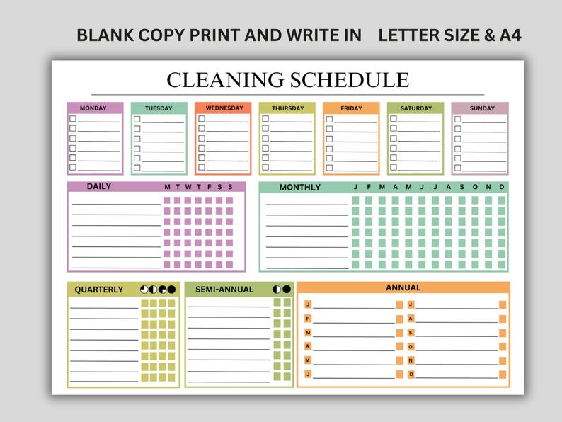 Cleaning Schedule , ADHD Printable Cleaning Checklist, Editable Chore