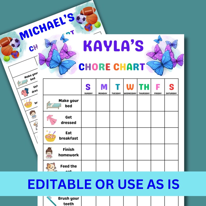 chore chart for kids editable, editable chore chart, printable chore chart, toddlers kidschore chart, non verbal chore chart
