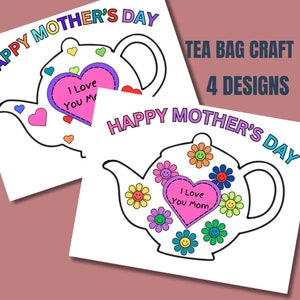 Teiera artigianale per la festa della mamma, artigianato in classe per bambini, stampabile per la scuola domenicale dei bambini, bustina di tè per la festa della mamma, teiera stampabile, regalo per la mamma