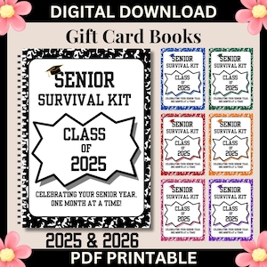 College Survival Geschenkkarte Buch, Senior Night Korb Idee, Grad Geschenk zum Ausdrucken, Klasse von 2025 2026, Senior High School Weihnachtsgeschenk