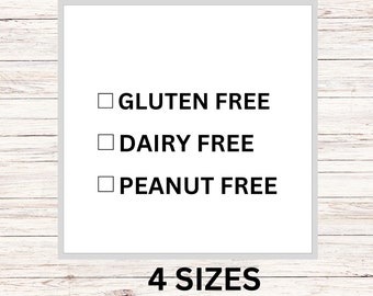 Gluten Free Tag, Peanut Free Tag, Dairy Free Tag, Allergy Free Tag, Allergy Free Printable Sign, Allergy Friendly Food Cards, Wedding Food