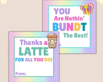 Bundt Cake & Latte Gift Tags: Teacher Appreciation Printables (PDF)