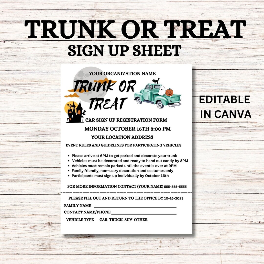 Trunk or Treat Sign up Sheet Template Kids Halloween Party Etsy Trunk or Treat Sign up Sheet Template Kids Halloween Party Etsy