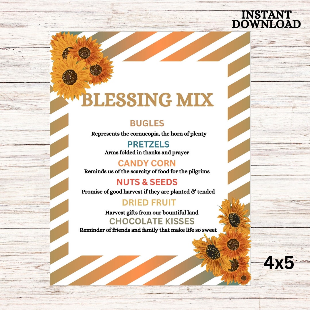 Blessings Mix Gift Tag, Thanksgiving Treat Tags, Grateful Thankful Tags ...