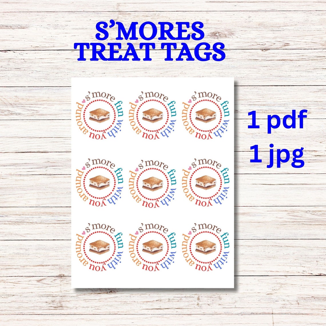 S'mores Printable Tag, S'mores Tag, Party Favor Tag Gift Tag, Circle ...