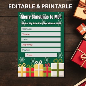 Bearbeitbare Venmo Geschenkkartenvorlage, bearbeitbare Cashapp Geschenkkartenvorlage, virtuelle geheime Weihnachtsmann Geschenkkartenvorlage, druckbare Venmo Geschenkkarte