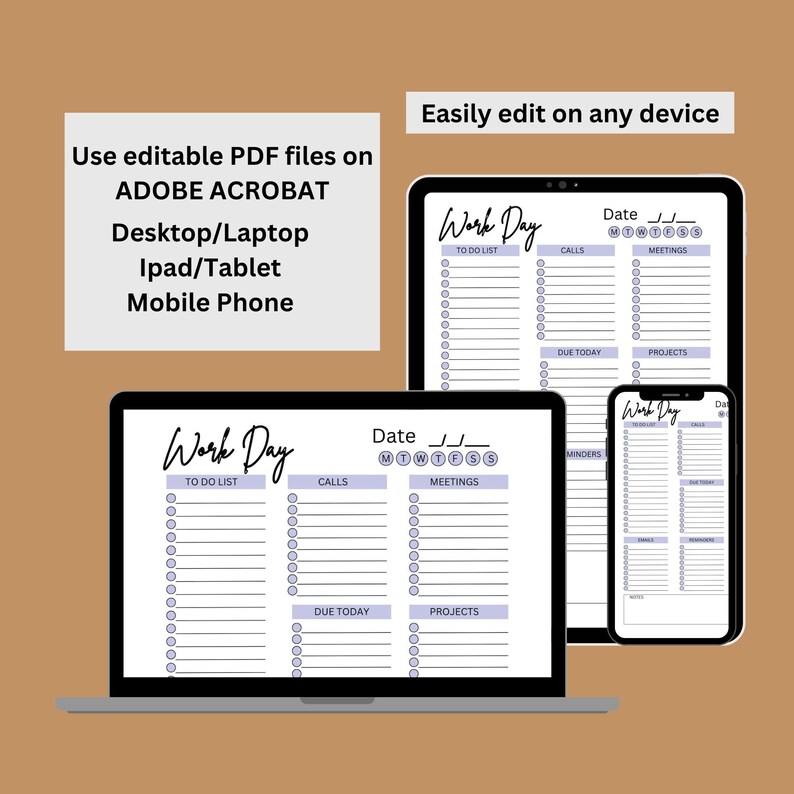 Workday Planner Sheet Editable, Printable Workday Organizer, Office
