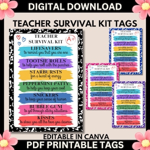 Teacher Survival Kit Tag Editable, Back To School Teacher Gift, Teacher Thank You, Teacher Appreciation Gift, End Of Year Gift PTO PTA Gift