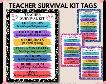 Teacher Survival Kit Tag Editable, Back To School Teacher Gift, Teacher Thank You, Teacher Appreciation Gift, End Of Year Gift PTO PTA Gift