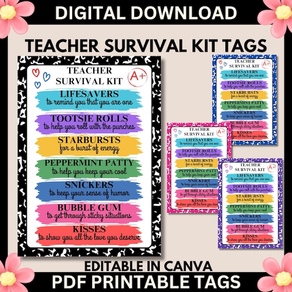 Teacher Survival Kit Tag Editable, Back To School Teacher Gift, Teacher Thank You, Teacher Appreciation Gift, End Of Year Gift PTO PTA Gift