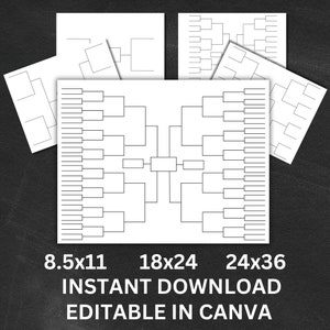 Tournament Bracket Template Bundle Editable, Sports Bracket Printable Set, Large Basketball March Madness Bracket Customizable