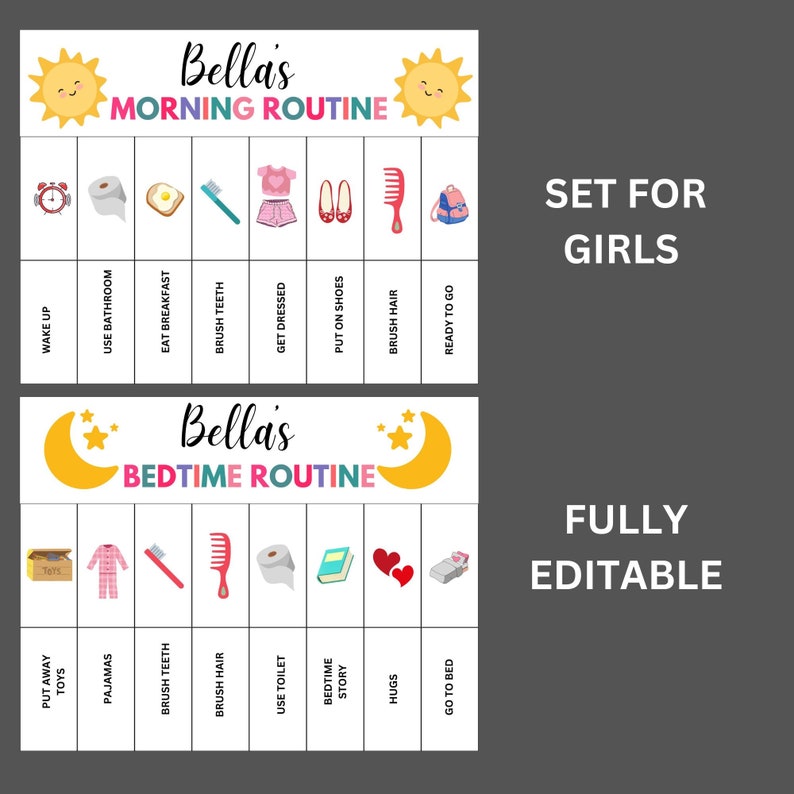 Editable Kids Routine Flip Chart: Morning & Bedtime (digital Download ...