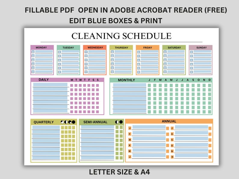 Cleaning Schedule , ADHD Printable Cleaning Checklist, Editable Chore