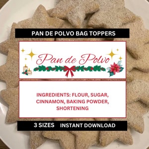 Topper de bolsa Pan de Polvo, etiqueta de favor Pan de Polvo, toppers de bolsa de regalo de Navidad, etiqueta de favor de vacaciones, bolsas de regalo de Biscochos Hojarascas, imprimible