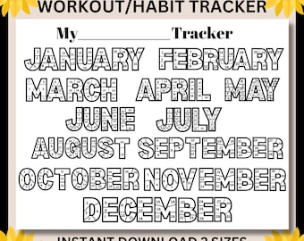 2026 Workout Tracker Coloring Page Printable, Coloring Workout Calendar, Weight Tracking Coloring Sheet, Daily tracker, Fitness log