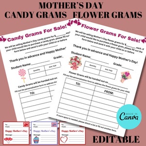 Gramo de dulces editable para el Día de la Madre imprimible, gramo de flores para plantilla de recaudación de fondos para la escuela, iglesia, baile, tarjeta digital de recaudación de fondos de PTA PTO