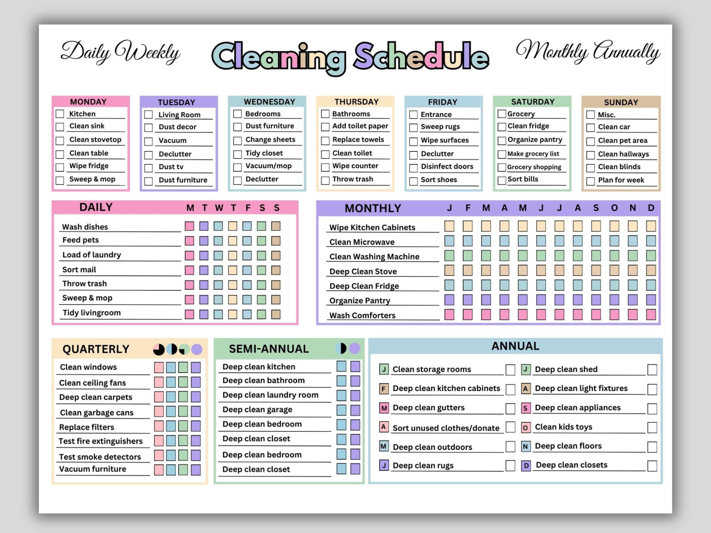 House Cleaning Schedule Daily Weekly Monthly Pdf - Imaquest - View #9