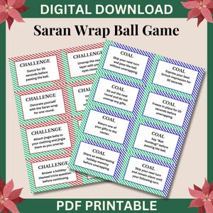 Saran Wrap Game, Saran Wrap Ball Game, Saran Wrap Challenge Cards, Christmas Games, Printable Christmas Game for Families, Saran Wrap