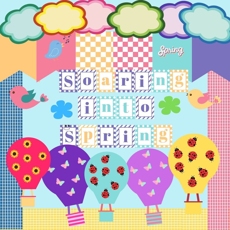 Soaring into spring bulletin board kit printable spring door decor