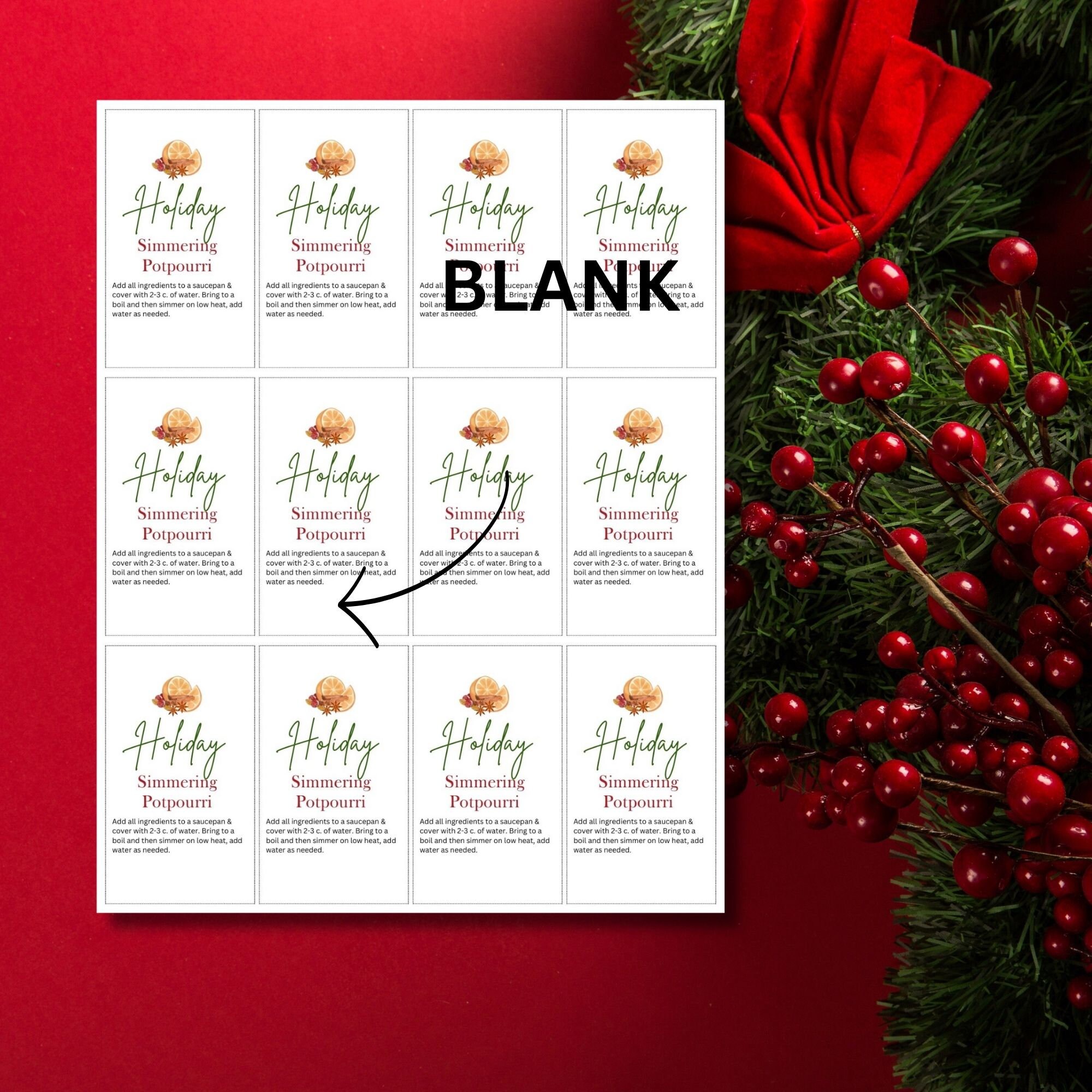 Potpourri Tag, Printable Holiday Simmering Potpourri, Stovetop ...