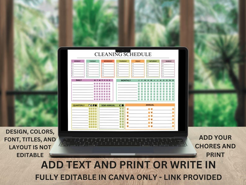 Cleaning Schedule , ADHD Printable Cleaning Checklist, Editable Chore