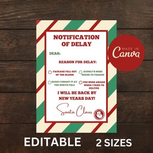 Laat geschenk van de Kerstman, vertraagde kennisgeving van kerstcadeau, ontbrekend kerstcadeau - INSTANT DOWNLOAD, kerstbon voor kinderen Canva