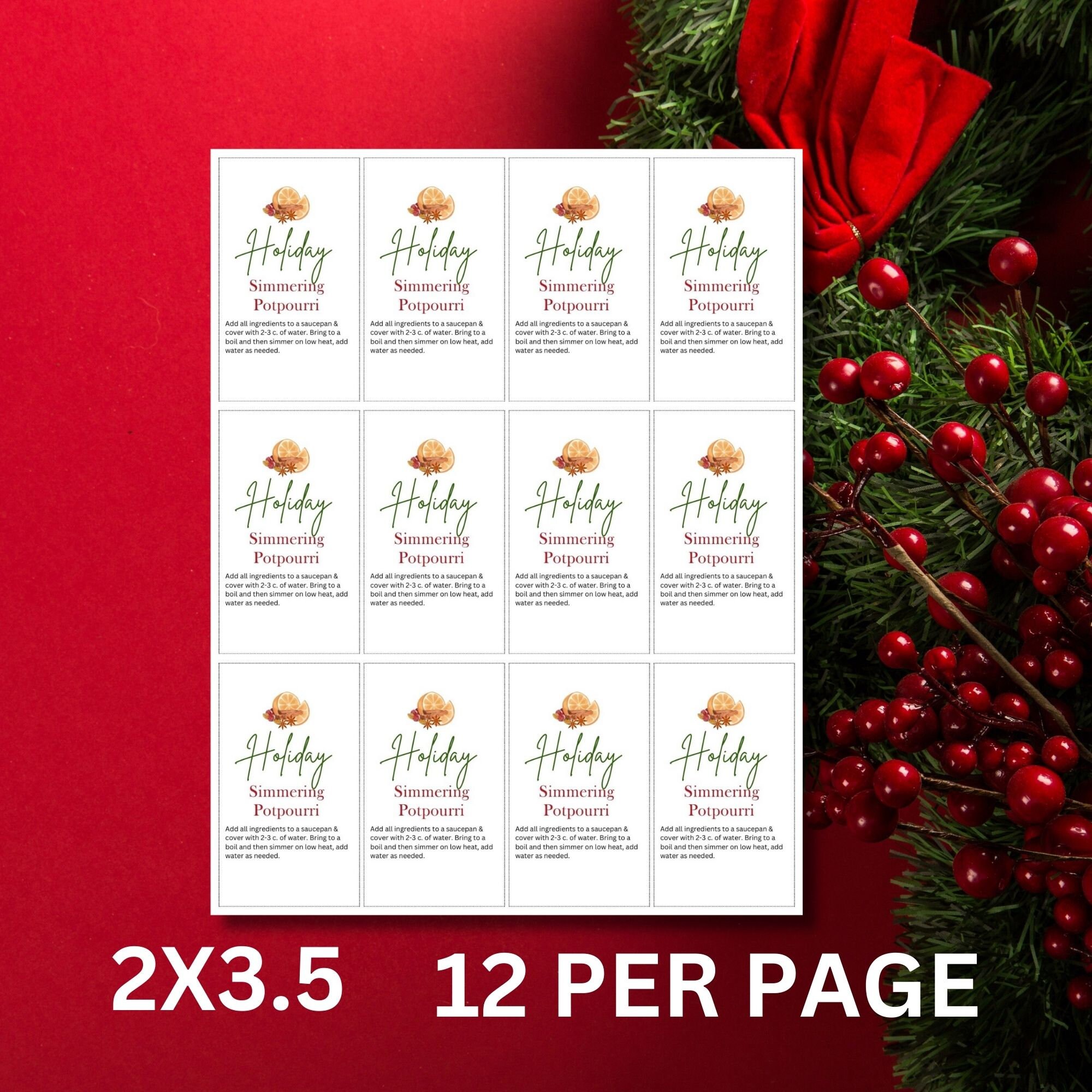 Potpourri Tag, Printable Holiday Simmering Potpourri, Stovetop ...